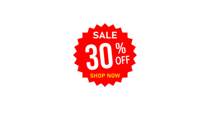 Red Sale 30% off banner, sale banner promotion, discount 30%, shop now, offer for shops, illustrator.