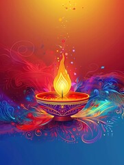 Candle with colorful swirls on blue