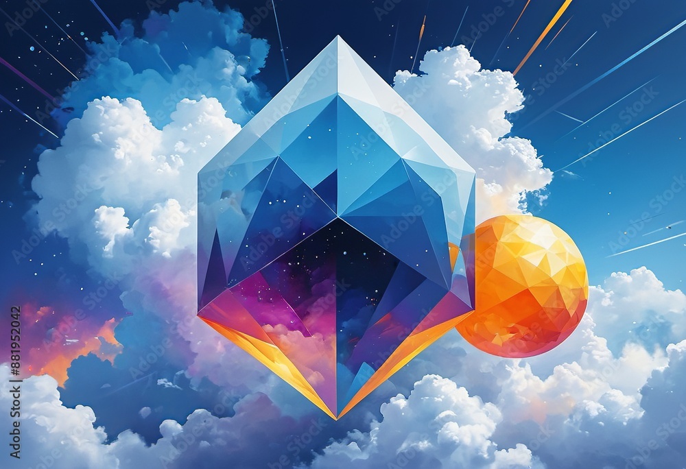 Poster geometric nebula: an abstract nebula of interlocking polygons in a cosmic expanse