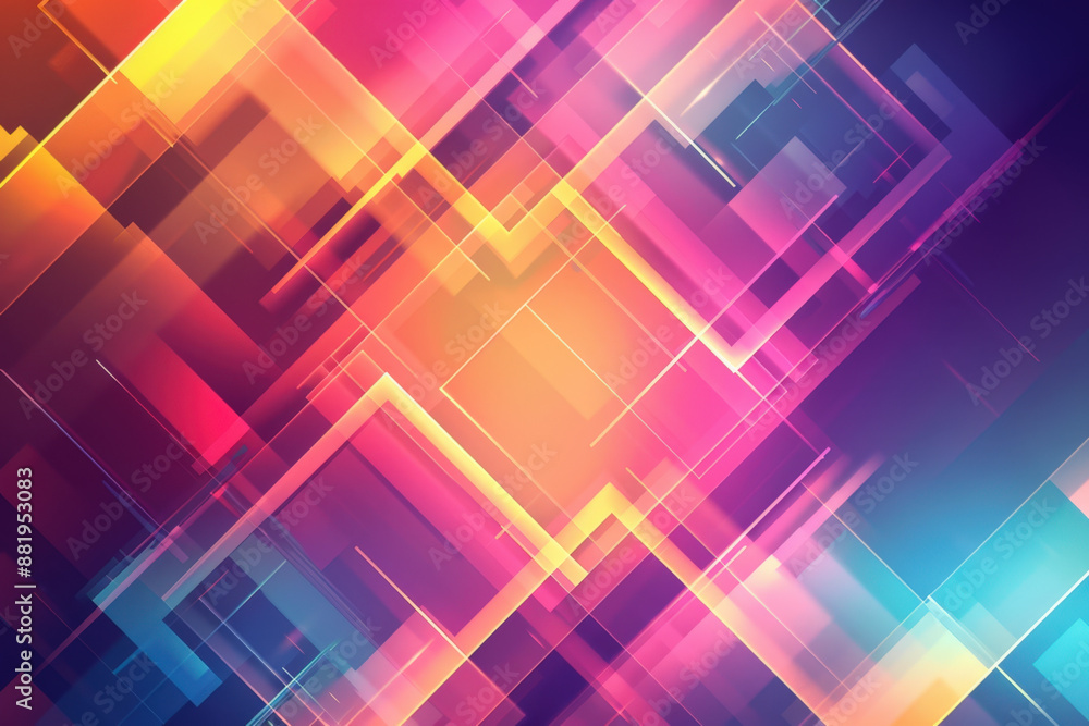 Poster abstract background featuring a colorful pattern of geometric shapes, with overlapping squares and l
