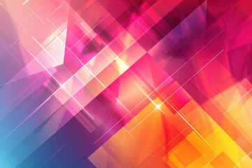 Abstract background with overlapping geometric shapes in vibrant pink, orange and blue hues, creating a sense of depth and movement