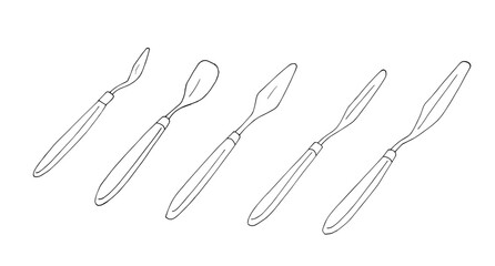 Hand-drawn painting spatulas set. Artists tools. Isolated painter's illustration on white background.