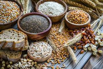 Fototapeta premium Arrange a variety of whole grains on a table