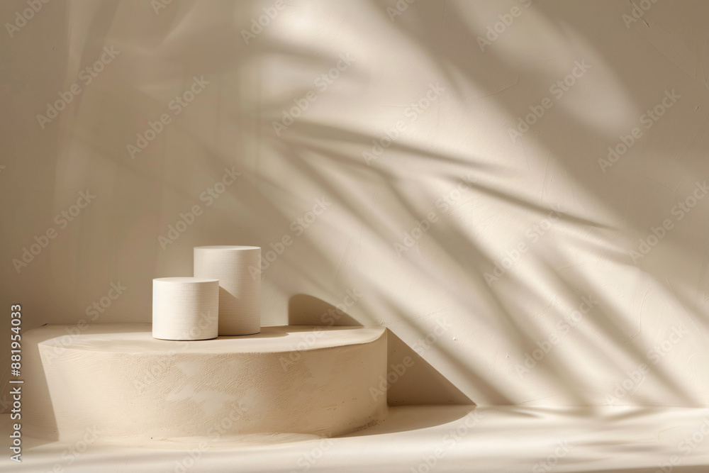 Poster beige background with soft shadow and light, minimal studio room for product display presentation or