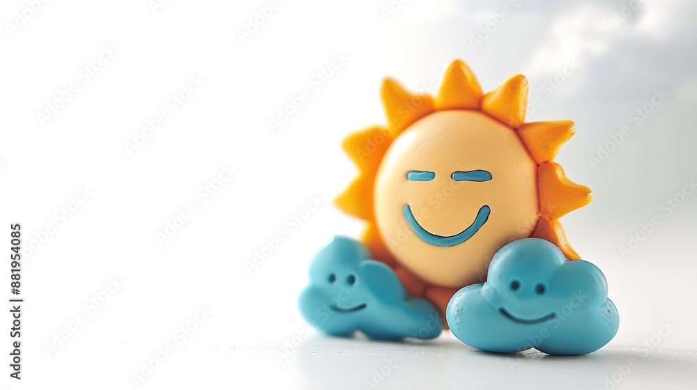 Poster detailed weather forecast symbols illuminated in soft lighting on white background with copy space