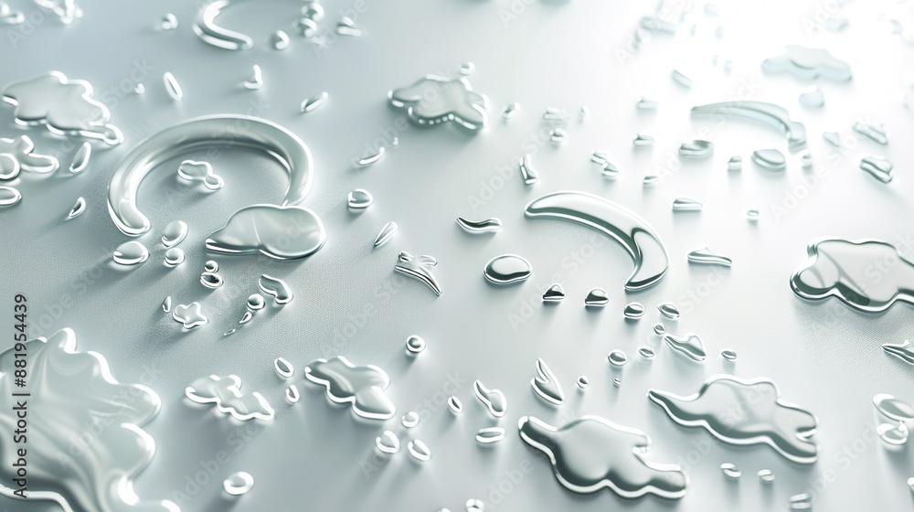 Poster detailed macro shot of weather forecast symbols on bright white background with diffused light