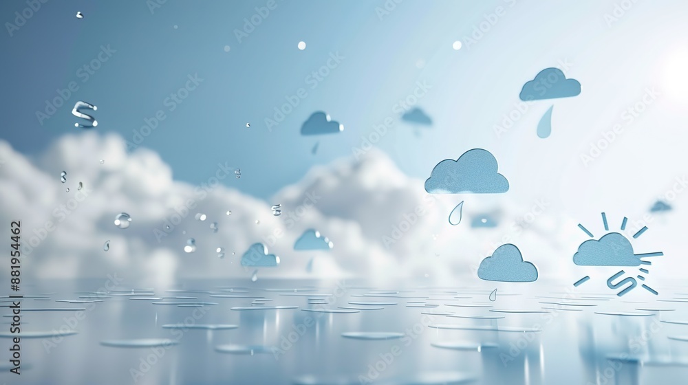 Poster weather forecast symbols macro close-up on white background with diffused light