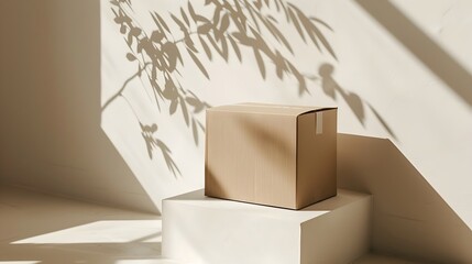 Empty Cardboard Box Mockup on Bright White Background