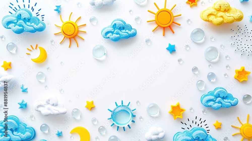 Poster macro weather icons on white background with copy space