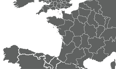 Political Map of France isolated on white background. for website layouts, background, education, precise, customizable, Travel worldwide, map silhouette backdrop, earth geography, political, reports.