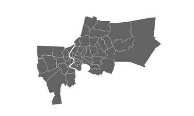 Map of Bangkok isolated on white background. for website layouts, background, education, precise, customizable, Travel worldwide, map silhouette backdrop, earth geography, political, reports