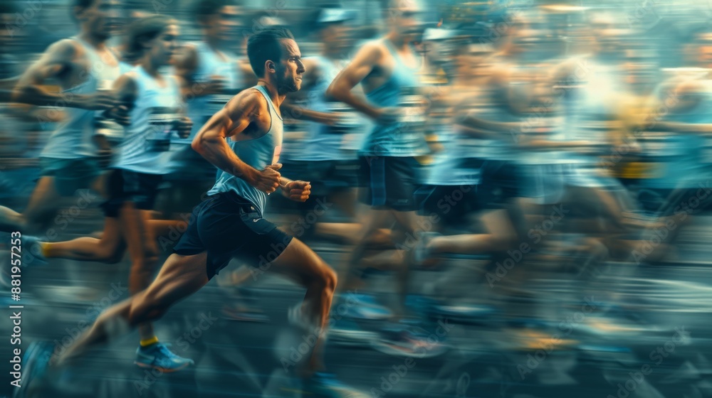 Poster dynamic marathon finish line sprint with speed and determination for event promotion