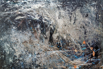 Old, dirty wood surface with traces of acrylic paint