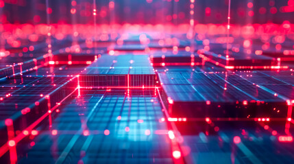 Fototapeta premium Abstract technology background with glowing lines flowing through grid data