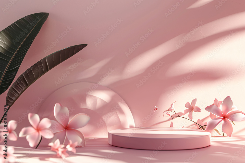 Poster abstract beige background with shadows and light, minimalistic studio room for product presentation 