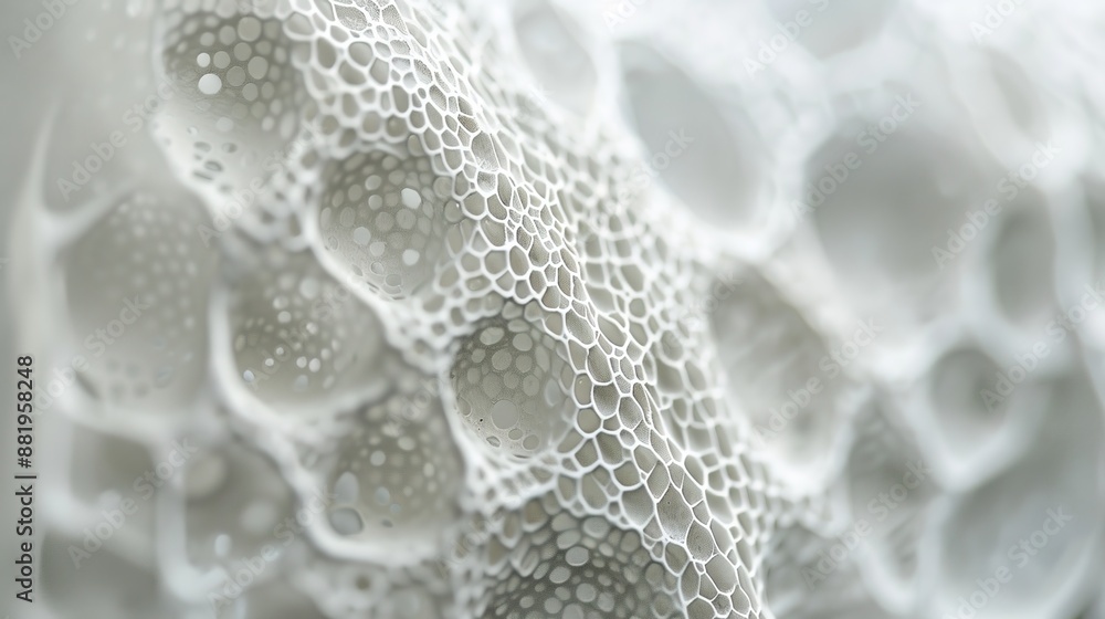 Poster organic abstract patterns in macro detail on white background with soft natural lighting and strikin