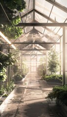 Naklejka premium Automated High-Tech Greenhouse with Watering, Temperature Control, and Light Regulation Systems