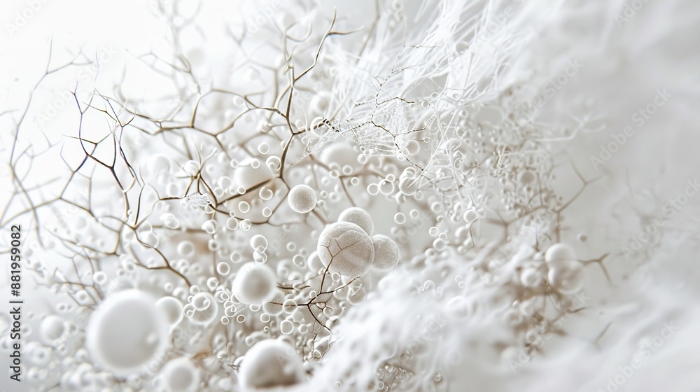 Poster organic patterns in macro: capturing detailed biological textures with soft natural light on white b