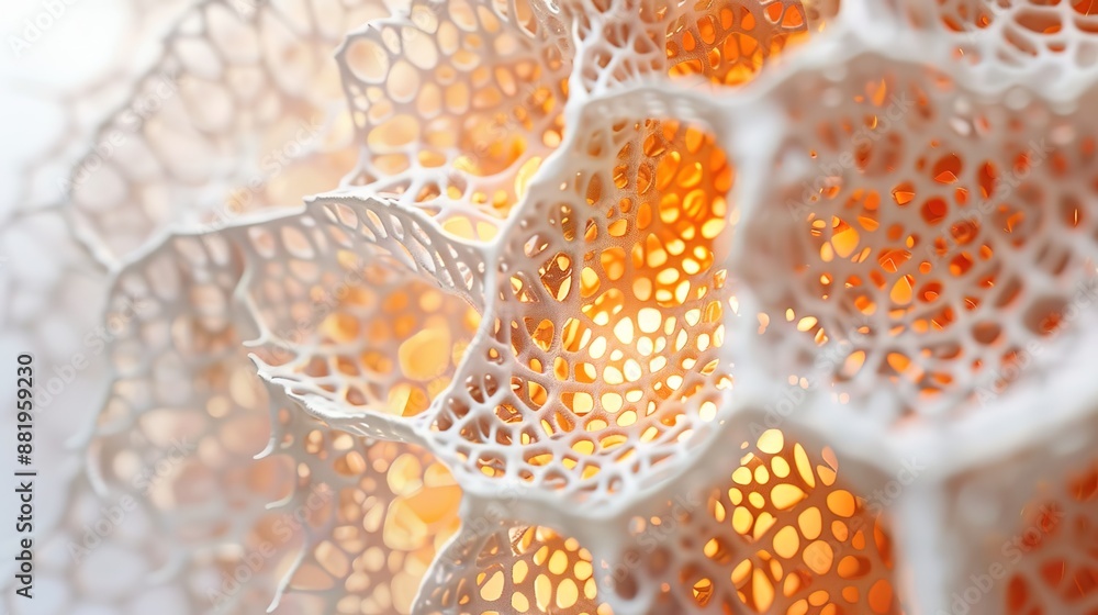Poster intricate biological patterns in high contrast close-up on white backdrop with natural light diffusi