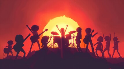 Fototapeta premium Silhouette of Stick Characters Rock band musican