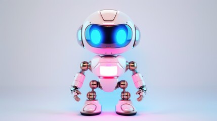 Robotic toy with bright light and friendly appearance on neutral background