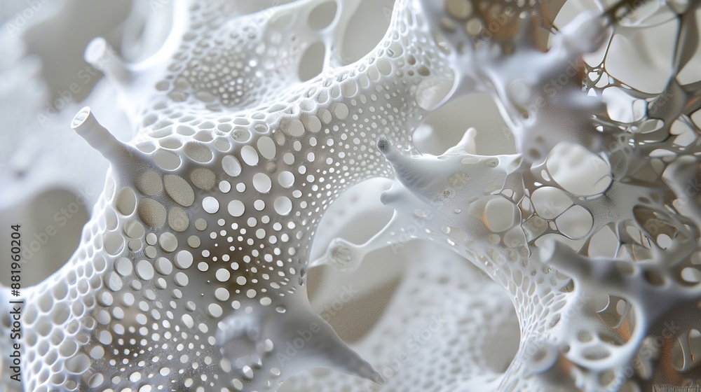 Poster intricate macro study of biological elements in soft natural light on white background