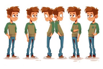 Fototapeta premium Cartoon Boy Character Poses and Expressions