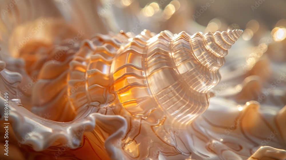 Poster tranquil beauty of translucent seashell: close-up detailed view with intricate patterns under soft l