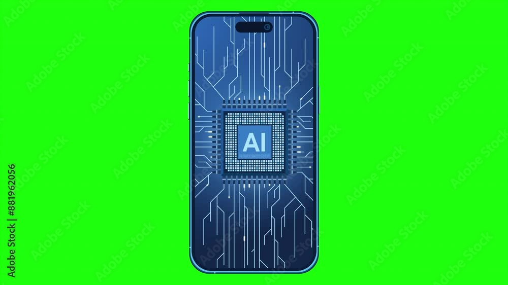 Poster smartphone with ai animation. artificial intelligence and smartphone concept. smartphone with futuri