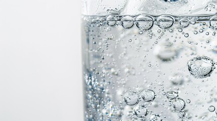 Effervescent Delight - Abstract Bubbles in Sparkling Water Glass on White Background