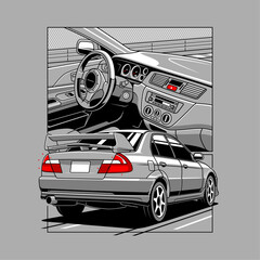 Rear and Cockpit View Driving Car