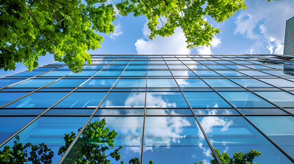 modern office building with green trees
