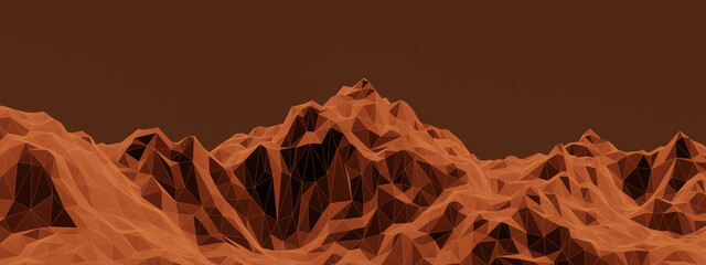 Low poly rock mountain. Grid terrain. Wireframe mountain.