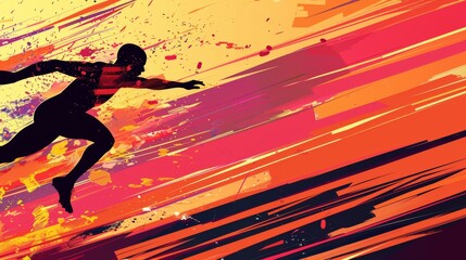 Dynamic Long Jumper Silhouette Against Vibrant Abstract Background - Perfect for Posters and Designs