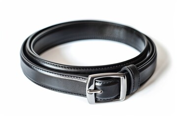 Man leather black belt on white background.