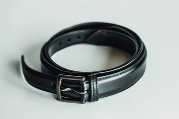 Man leather black belt on white background.