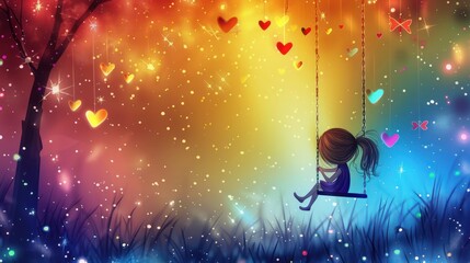 Fototapeta premium Silhouette of Fairy On A Swing