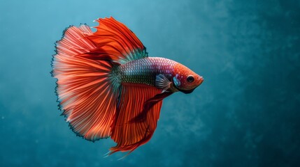 Fototapeta premium Fancy Half Moon Fighting Fish Long-tailed or short-tailed fighting fish from Thailand Siamese fighting fish on isolated blue or gray background.