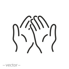 outstretched hands icon, human crossed palms, hand asking for alms, donation or help concept, thin line symbol on white background - editable stroke vector illustration