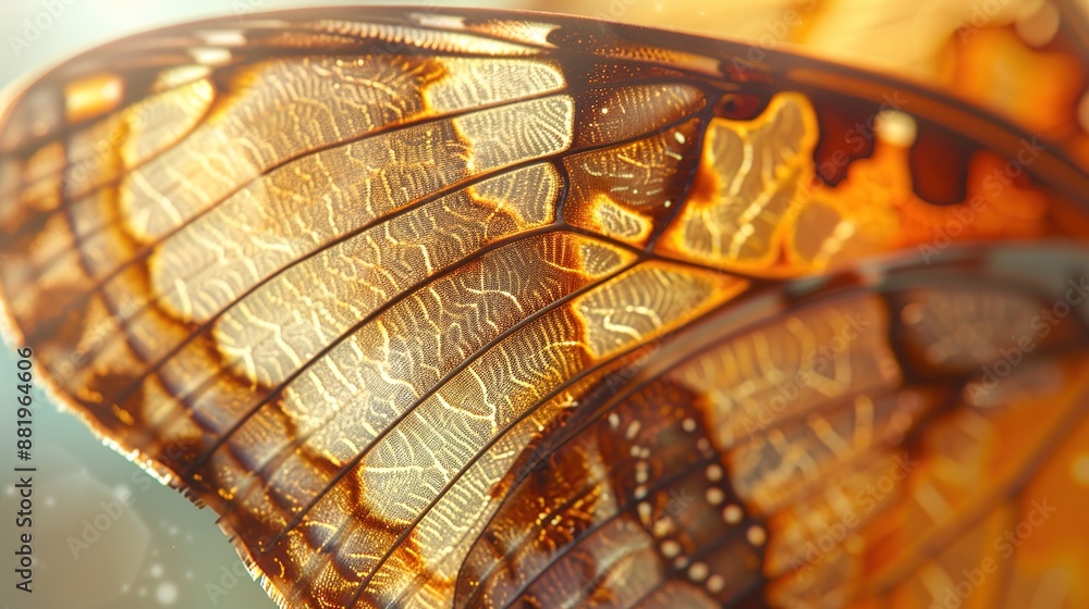 Poster macro close-up of stunning butterfly wing with intricate patterns and colors in soft, diffused light