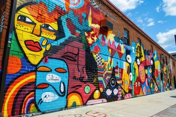 Colorful Abstract Mural on Brick Wall