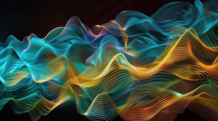 Obraz premium Quantum Harmony - Abstract Artistic Composition of Colorful Sound Waves and Wave Functions for Technology and Science Projects