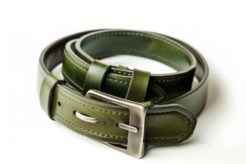 Men leather green belt on white background.