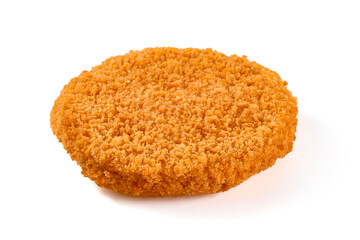 Fried Chicken schnitzel cordon bleu with cheese in breadcrumbs, restaurant food, isolated on white background.