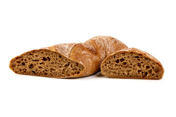 Ciabatta bread, italian wheat bread, isolated on white background. High resolution image.