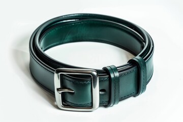 Men leather green belt on white background.