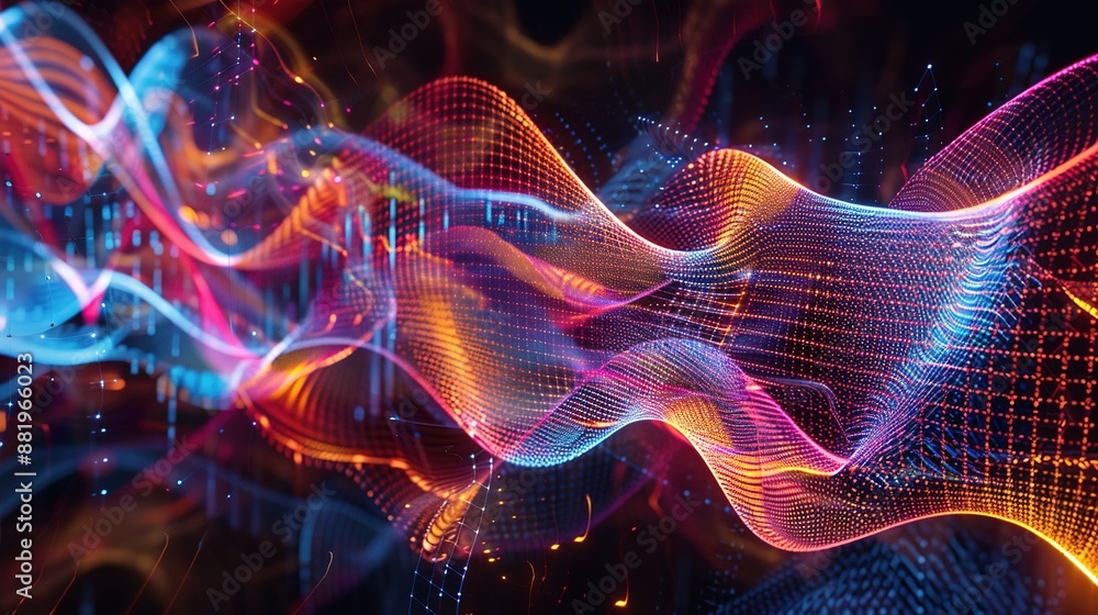 Aufkleber harmonic waves: capturing the intersection of sound equalizer frequencies and quantum wave functions