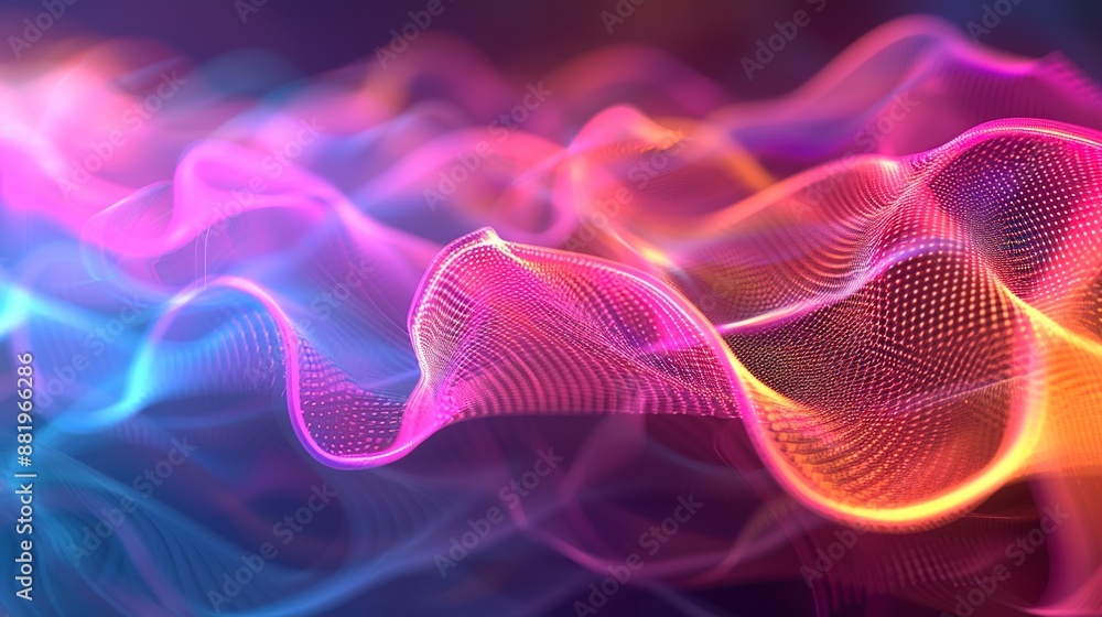 Poster vibrant sine vibrations and fractal patterns background for music visualization and quantum concepts