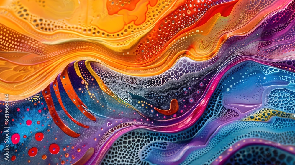 Poster Chromatic Rhythms: Abstract Macro Art of Vibrant Sound Waves and Quantum Patterns