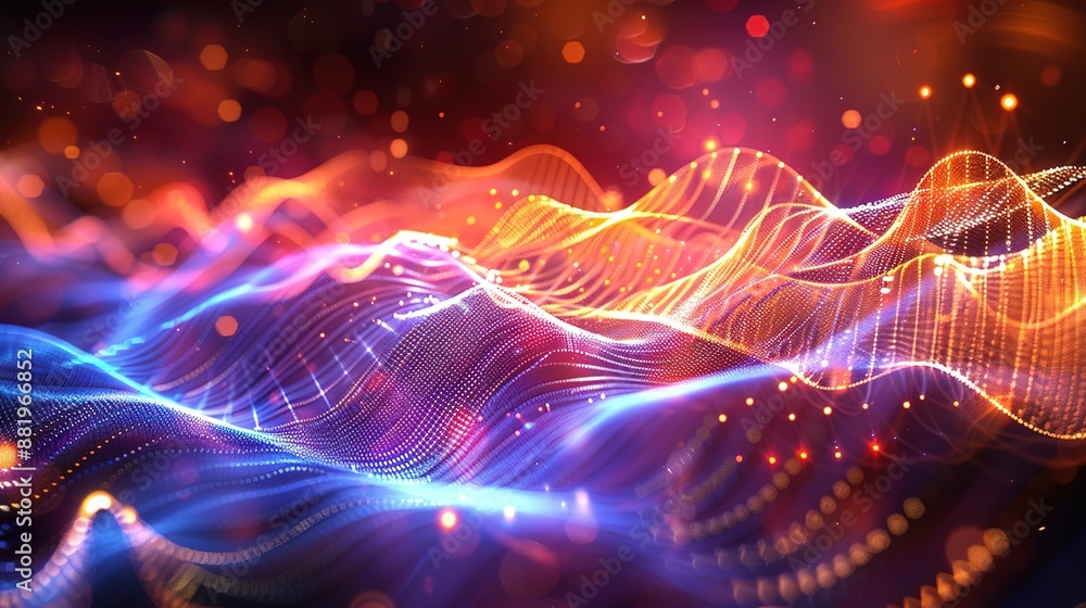 Poster futuristic sine wave patterns and light effects - abstract digital artwork for scientific and techno